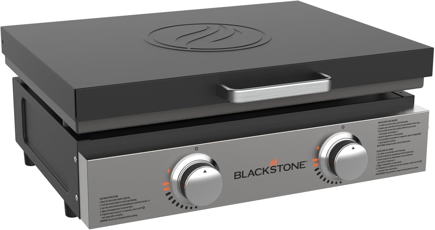 Blackstone 22" Portable Tabletop Griddle – Dual Burner Flat Top Grill, 24,000 BTU Propane with Stainless Steel Faceplate & Rear Grease System