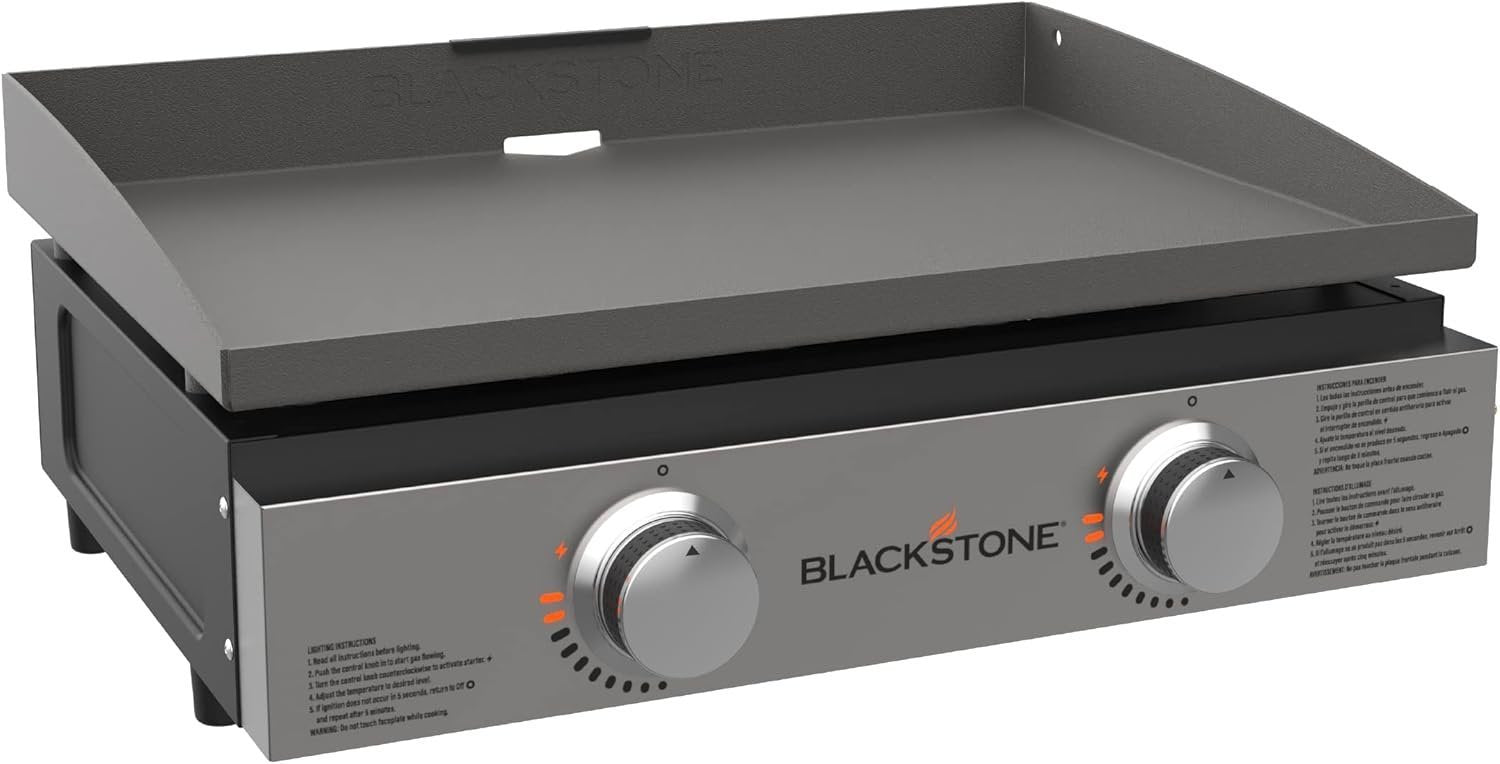 Blackstone 22" Portable Tabletop Griddle – Dual Burner Flat Top Grill, 24,000 BTU Propane with Stainless Steel Faceplate & Rear Grease System