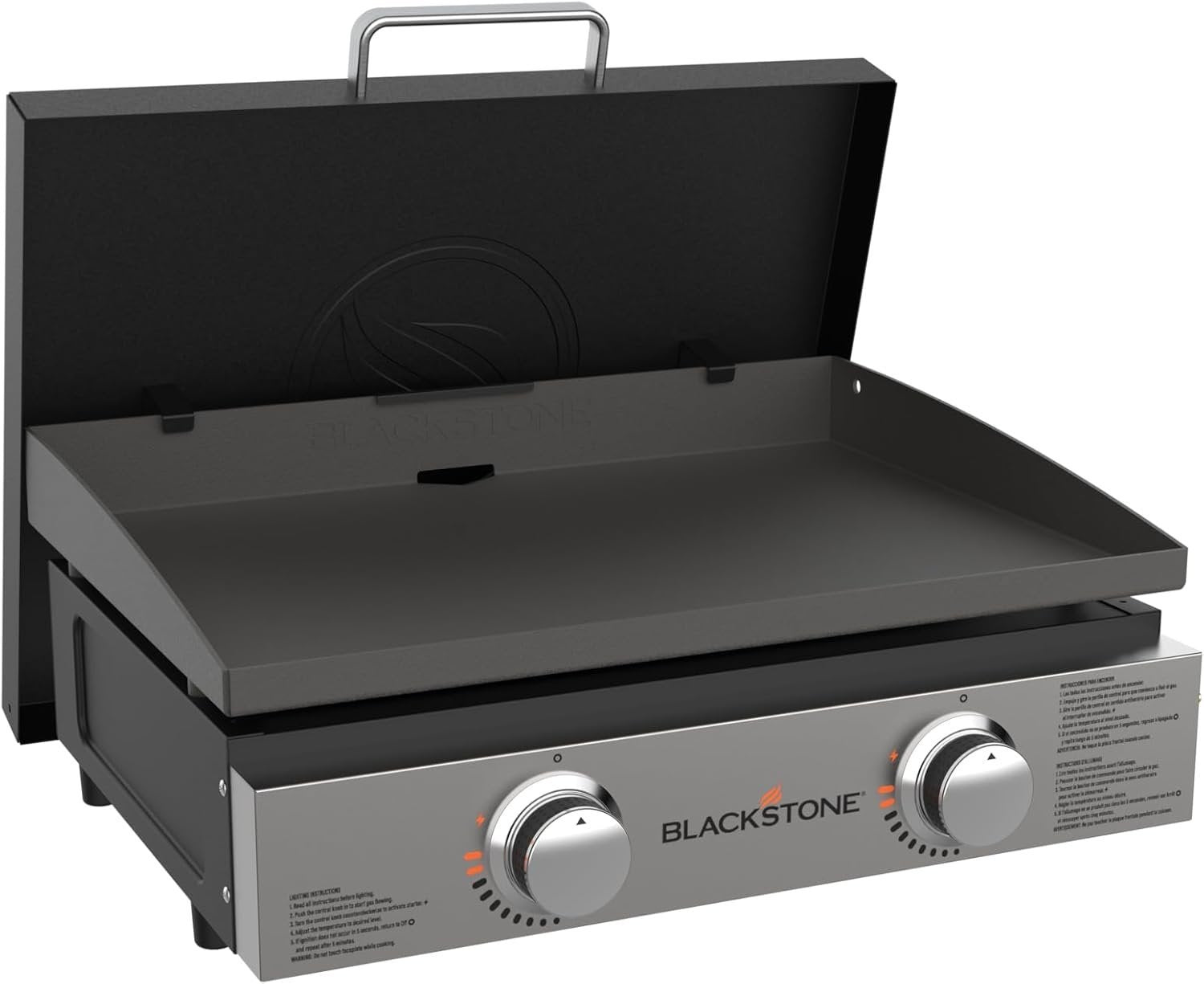 Blackstone 22" Portable Tabletop Griddle – Dual Burner Flat Top Grill, 24,000 BTU Propane with Stainless Steel Faceplate & Rear Grease System