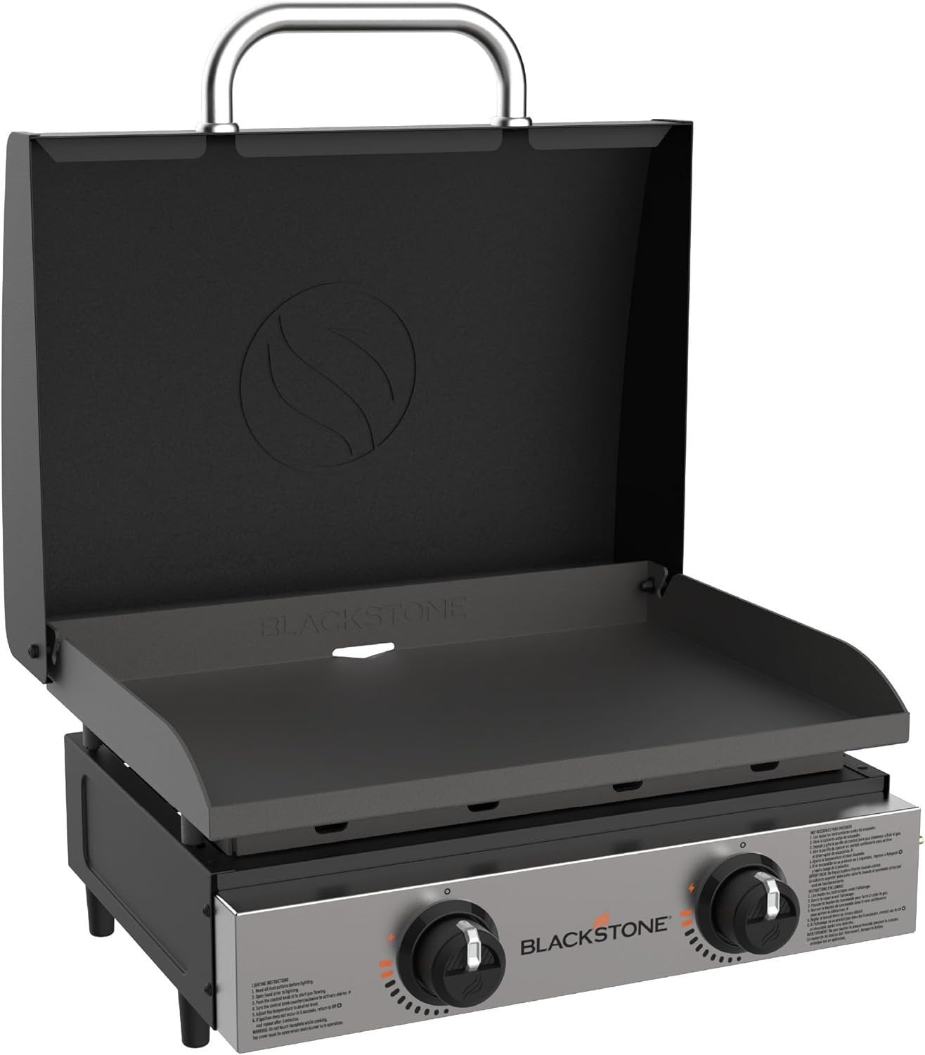 Blackstone 22" Portable Tabletop Griddle – Dual Burner Flat Top Grill, 24,000 BTU Propane with Stainless Steel Faceplate & Rear Grease System