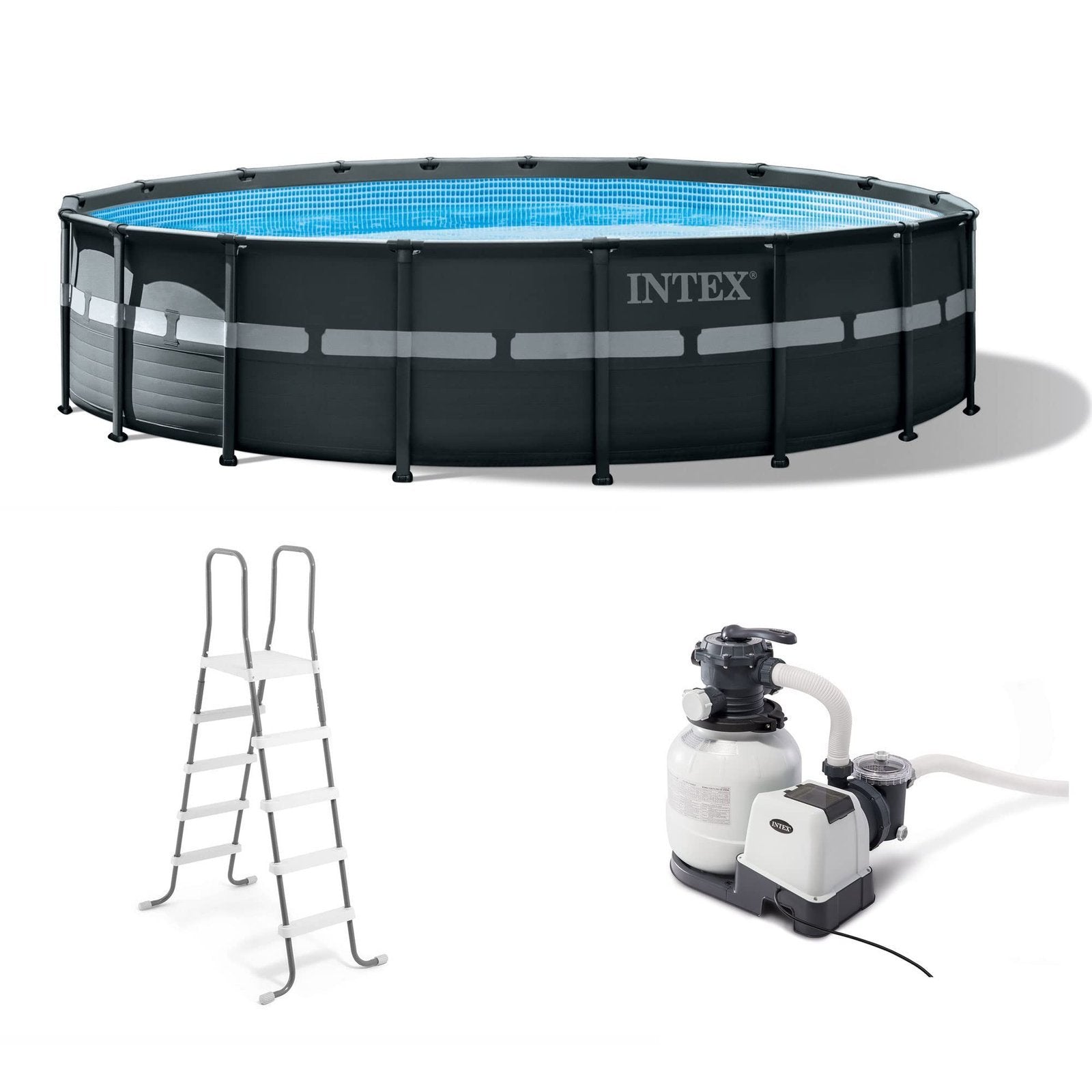 Intex Ultra XTR Frame 18′ x 52" Above Ground Swimming Pool with Sand Filter Pump, Ladder, Cover, & Maintenance Accessory Kit with Vacuum and Skimmer