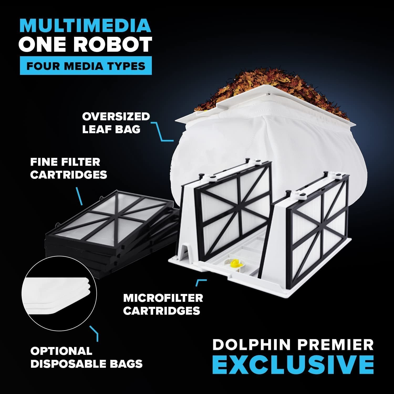 Dolphin Premier Robotic Pool Cleaner (2024 Model) with Multimedia, Oversized Leaf Bag, Standard & Ultrafine Filters, Weekly Timer, Waterline Cleani...