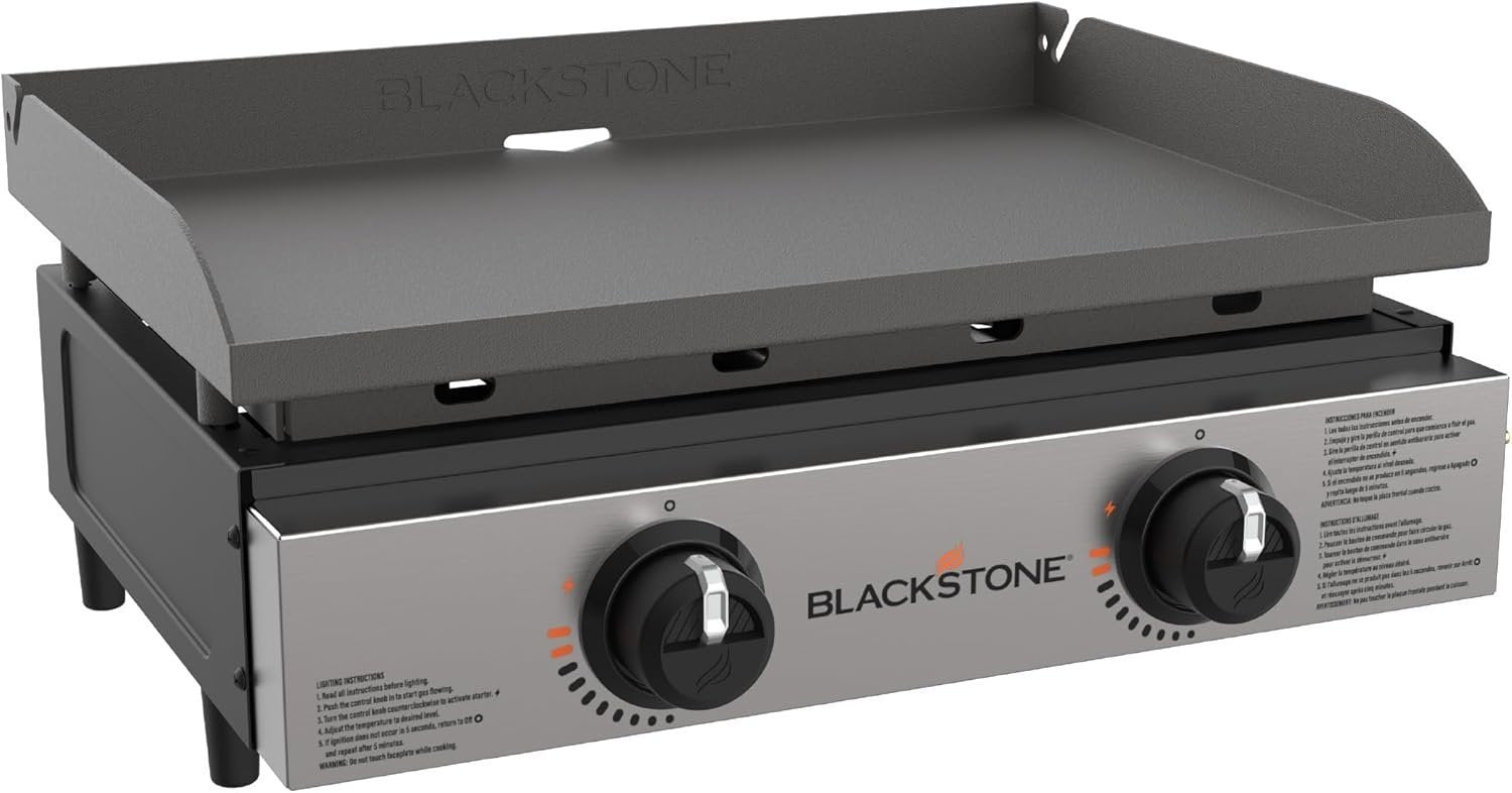 Blackstone 22" Portable Tabletop Griddle – Dual Burner Flat Top Grill, 24,000 BTU Propane with Stainless Steel Faceplate & Rear Grease System