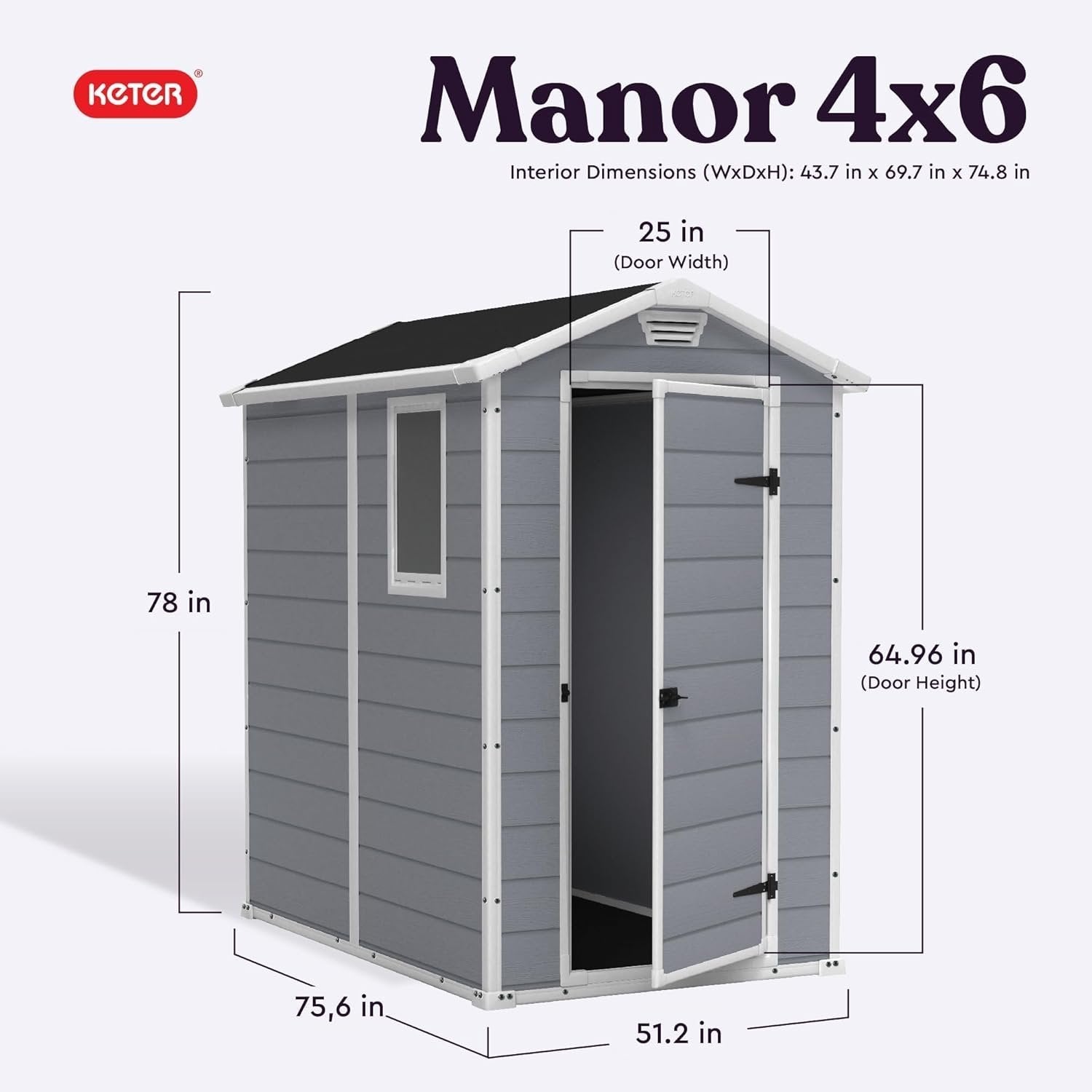 Keter Manor 4×6 Resin Outdoor Storage Shed Kit-Perfect to Store Patio Furniture, Garden Tools Bike Accessories, Beach Chairs and Lawn Mower, Grey &...