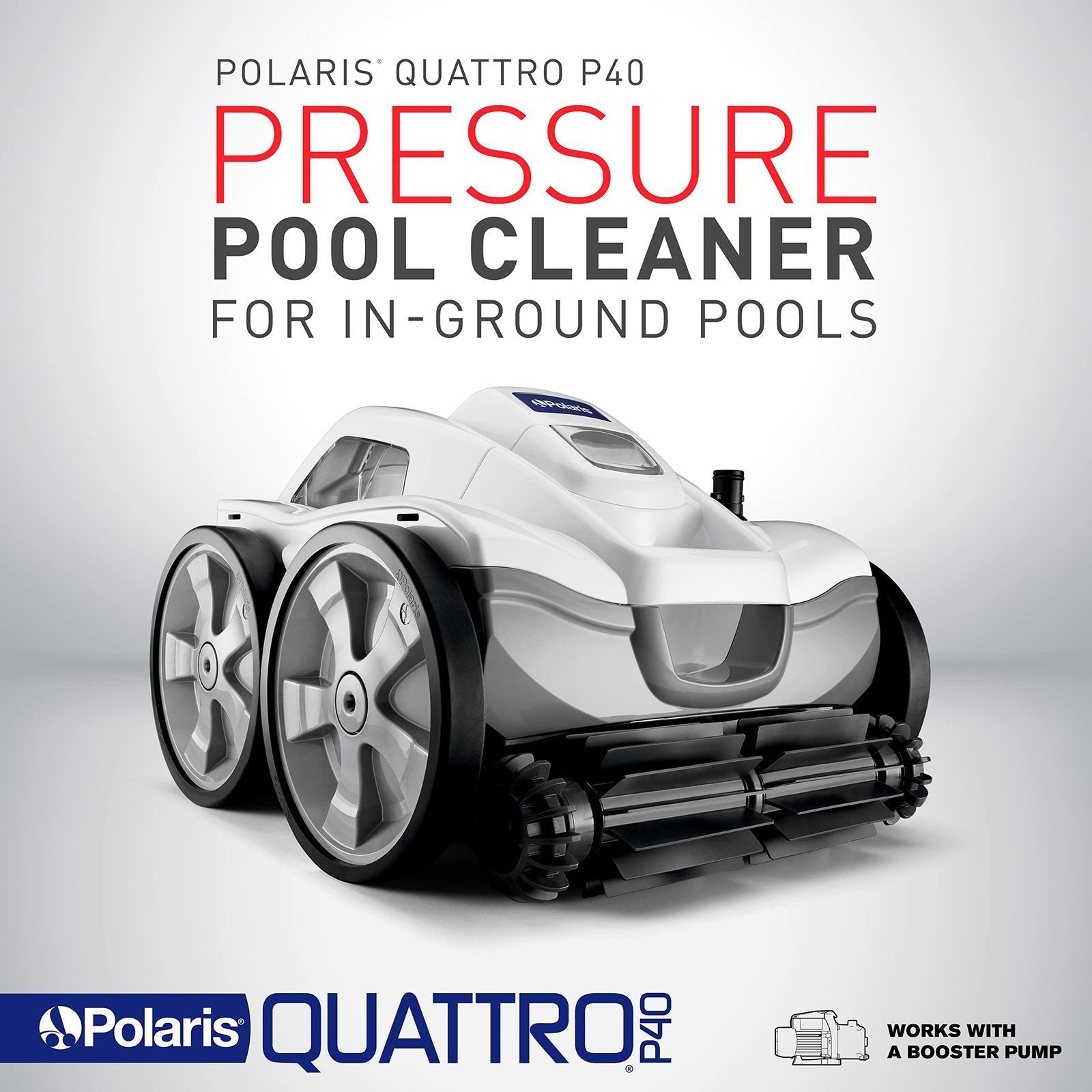 Polaris Quattro P40 Pressure Side Pool Cleaner for All In-Ground Pool Surfaces, Large-Capacity Dual Filtration Canister, 31′ Hose & Transparent Lid...