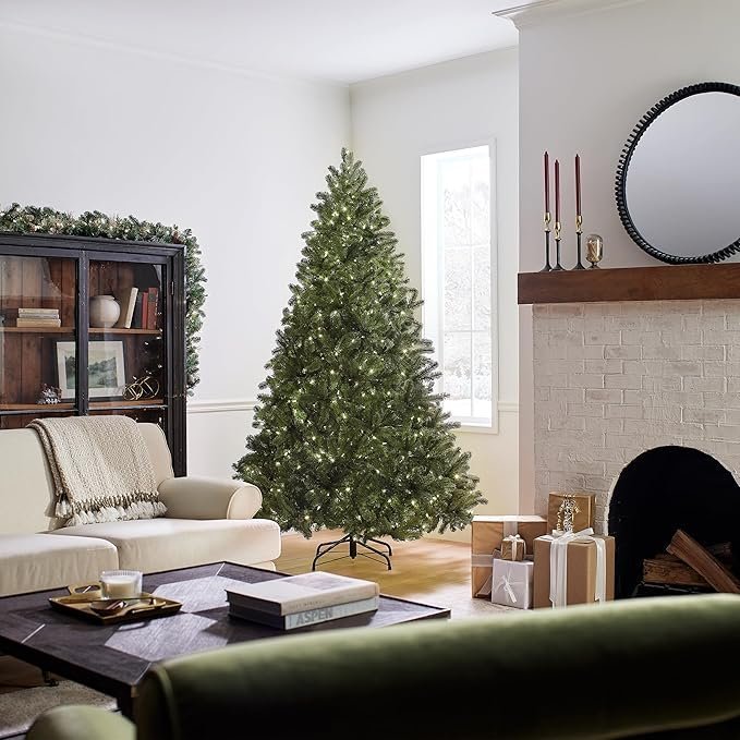 National Tree Company Pre-Lit ‘Feel Real’ Artificial Full Downswept Christmas Tree, Green, Douglas Fir, Dual Color LED Lights, Includes PowerConnec...