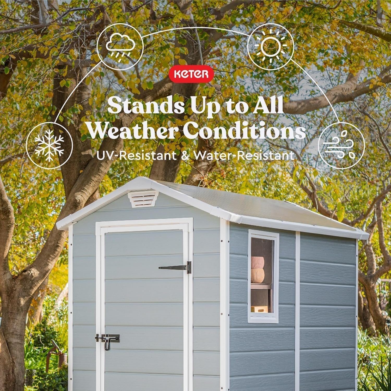 Keter Manor 4×6 Resin Outdoor Storage Shed Kit-Perfect to Store Patio Furniture, Garden Tools Bike Accessories, Beach Chairs and Lawn Mower, Grey &...