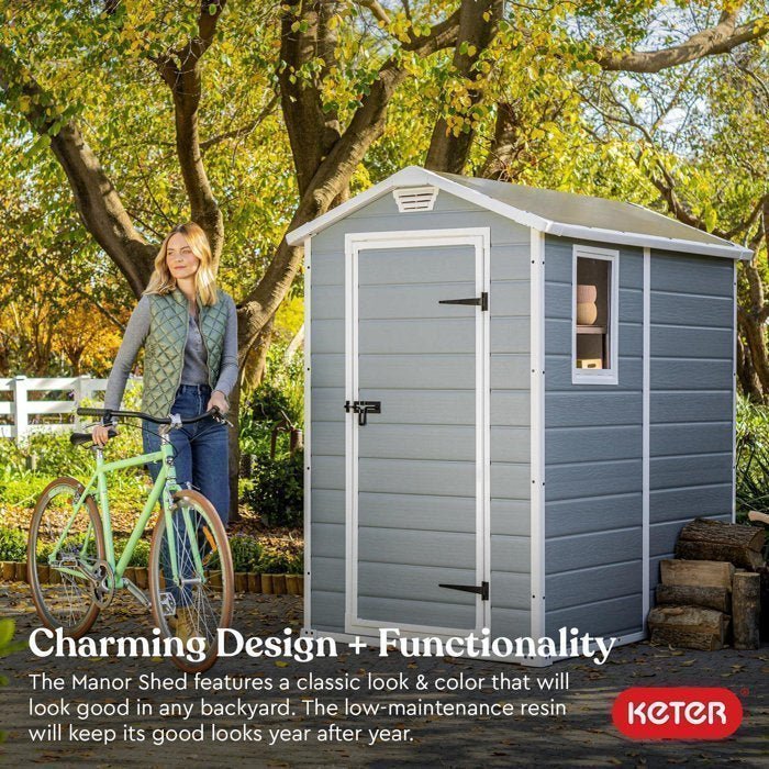 Keter Manor 4 ft. W x 6 ft. D Vertical Resin Outdoor Storage Shed Ideal For Patio