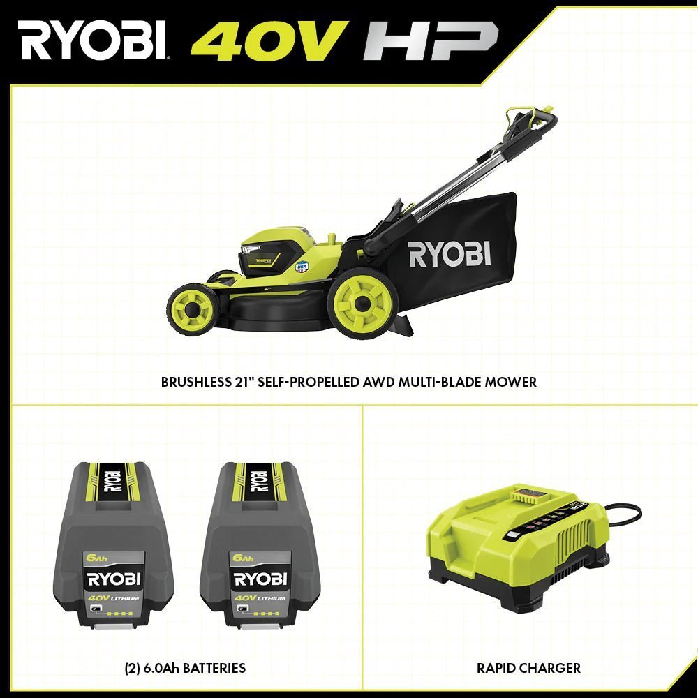 RYOBI 40v Hp brushless 21" self-propelled AWD dual-blade mower kit