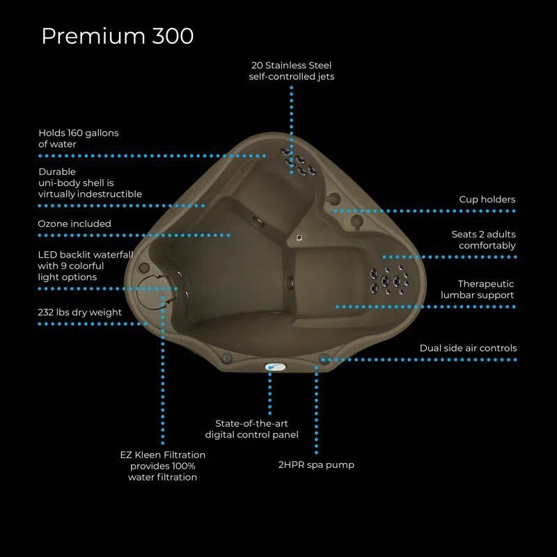 Premium AR300 2-Person 20-Jet Oval Plug & Play Tub with Ozonator, Powered by Jacuzzi Pumps