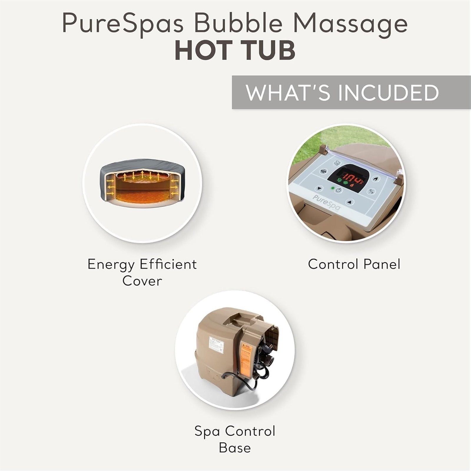 Intex: PureSpa: Sahara Tan Inflatable Tub Set – 6 Person – 85" Round Outdoor Heated Bubble Spa, Jet Massage, Cover, Hard Water Treatment System