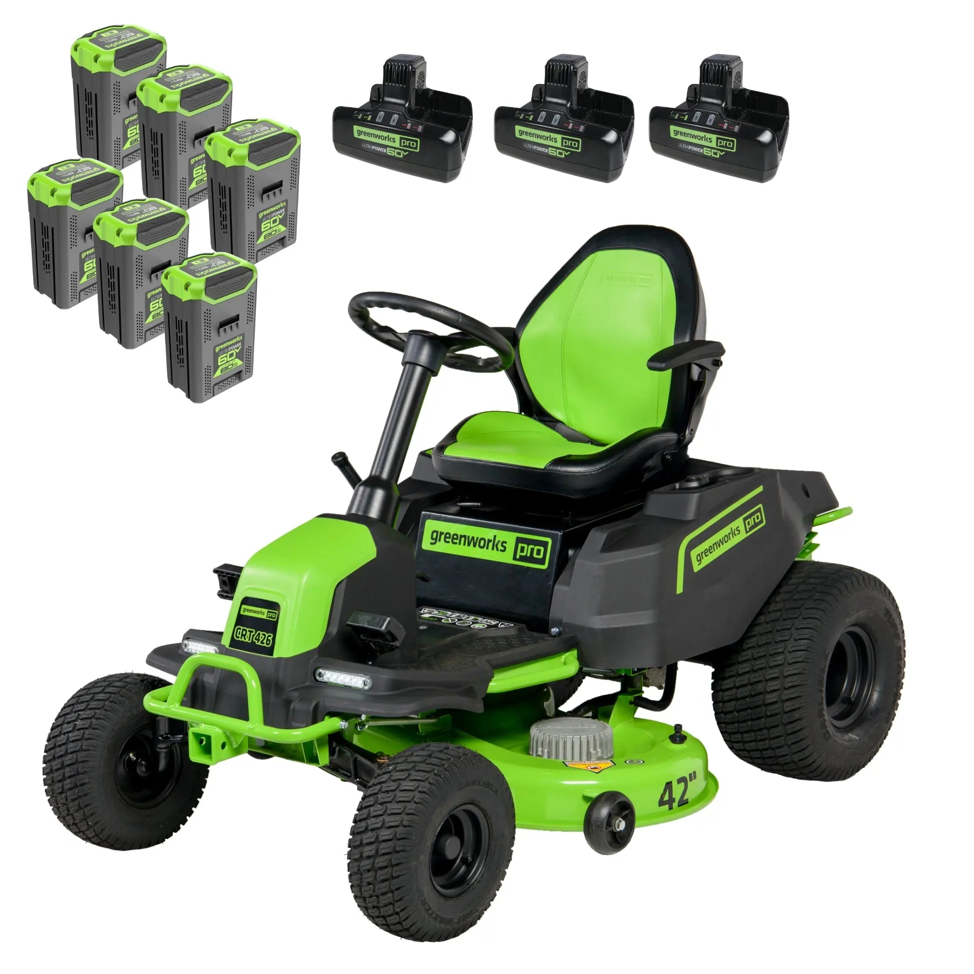 Greenworks 60V 42" Cordless Battery CrossoverT Riding Lawn Mowers.