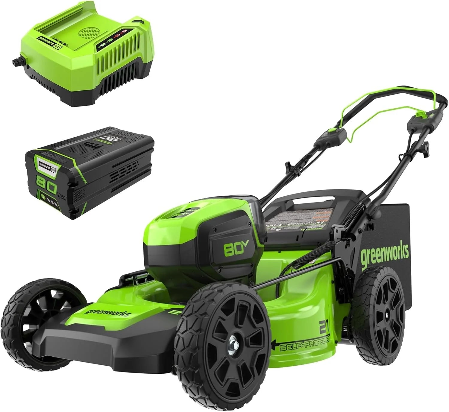 Greenworks 80V 21" Cordless Self-Propelled Lawn Mowers.