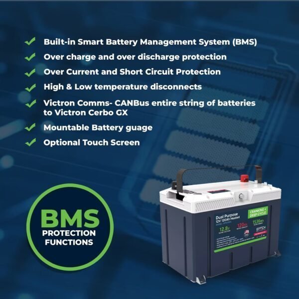 12V 120AH Group 27 LiFePO4 Battery Cranking & Deep Cycle Lithium Battery (Dual Purpose)