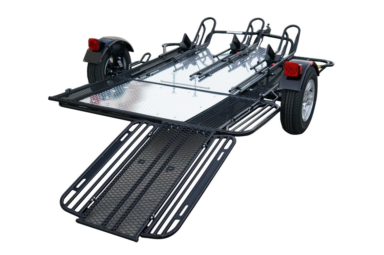 Stand, Store or Roll Ride-Up 3-Rail motorcycle Trailer
