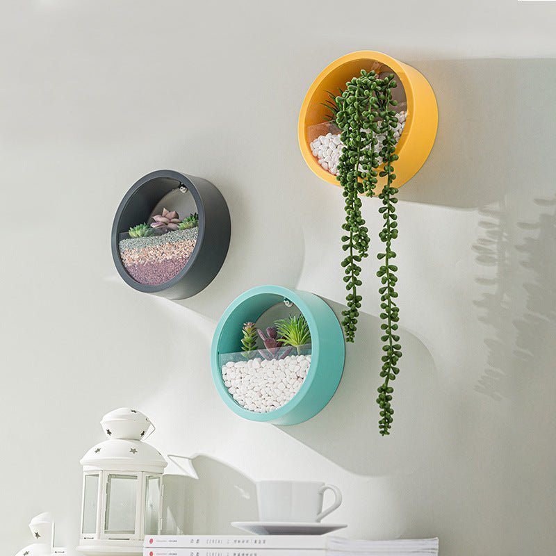 Round Iron Wall Vase Hanging Planter for Flowers and Succulents – Decorative Wall Art Flower Pot