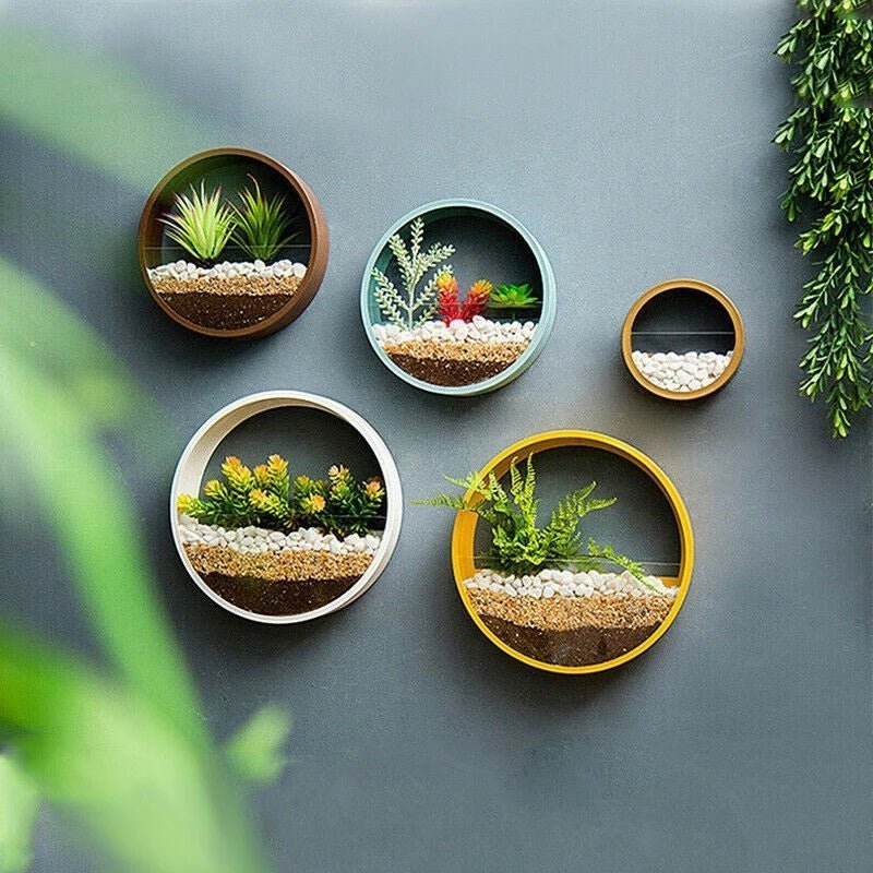 Round Iron Wall Vase Hanging Planter for Flowers and Succulents – Decorative Wall Art Flower Pot