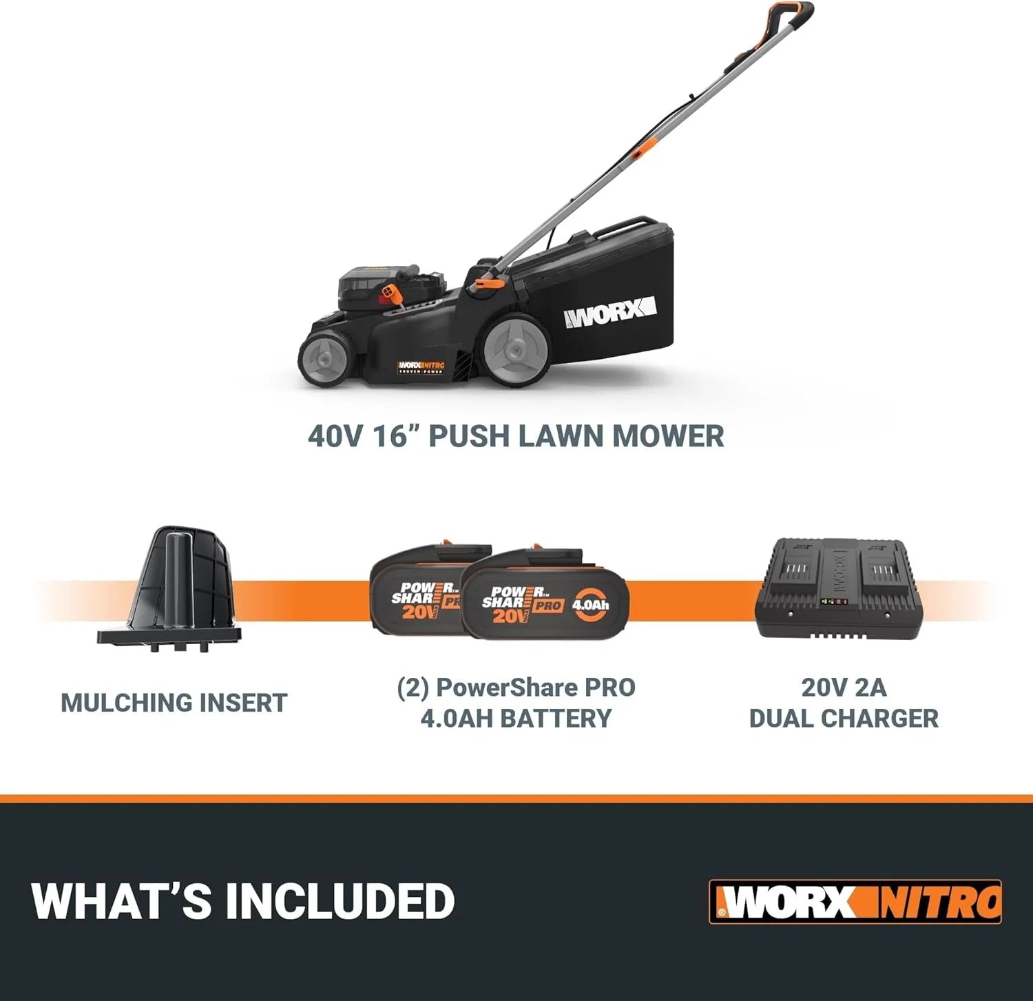 WORX Nitro 40V 16" Cordless Lawn Mowers w/Brushless 2.0 & Intellicut.