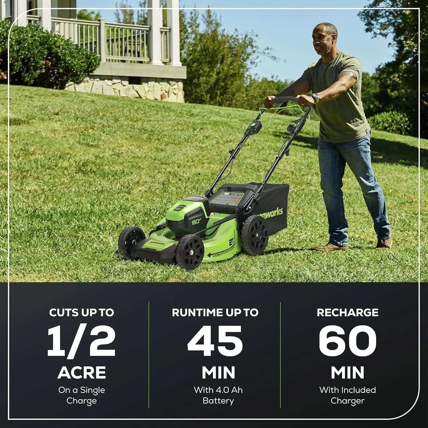 Greenworks 80V 21" Cordless Self-Propelled Lawn Mowers.