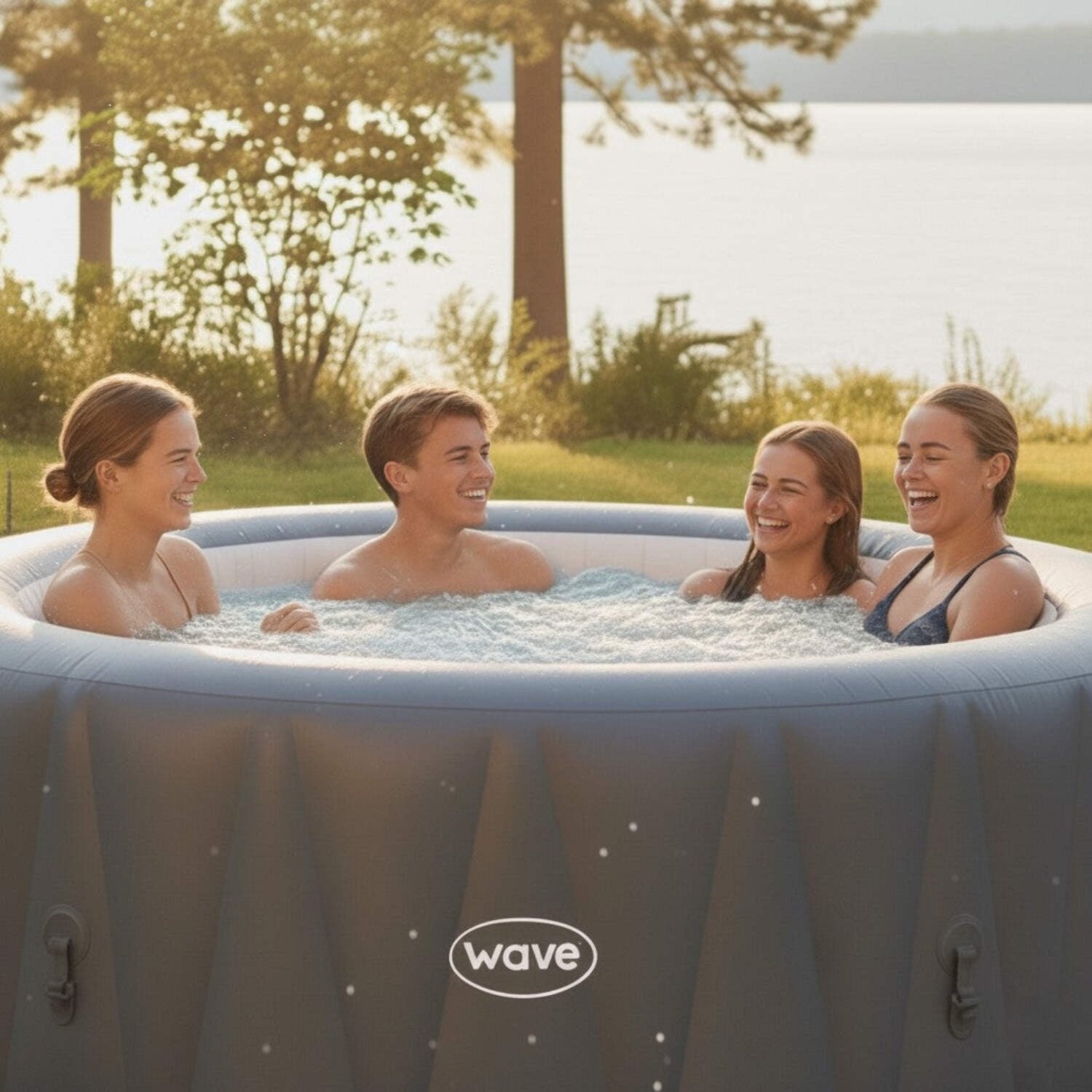 Wave Atlantic 6-Person Inflatable Tub | Integrated Eco Heater | 130 Aquajet Massage System | Anti-Freeze Protection | Quick 15-Minute Setup | Gray ...