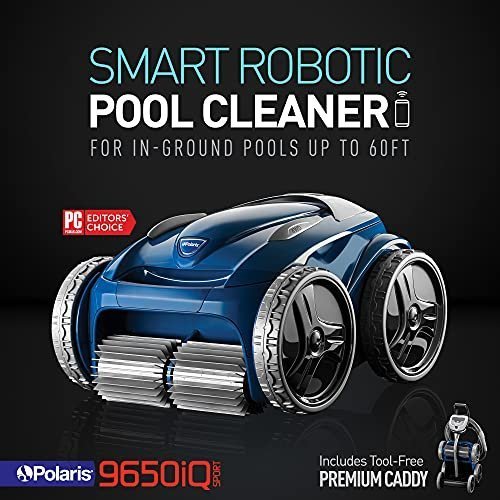 Polaris 9650iQ Sport Robotic Cleaner, Automatic Vacuum for InGround Pools up to 60ft, Smart App, WiFi, Amazon Alexa, 70ft Swivel Cable w/Strong Suc...
