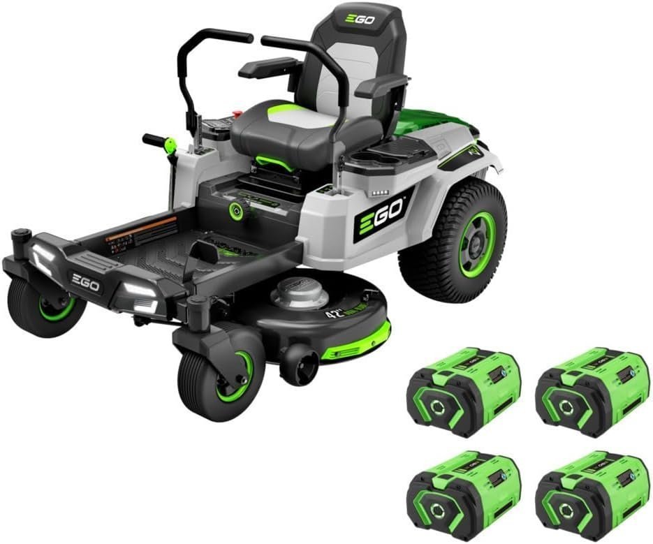 EGO Power+ Electric Riding Lawn Mower, 42" Deck with Zero Turn Radius, Includes (4) 56V 10.0Ah Batteries and Charger – ZT4204L