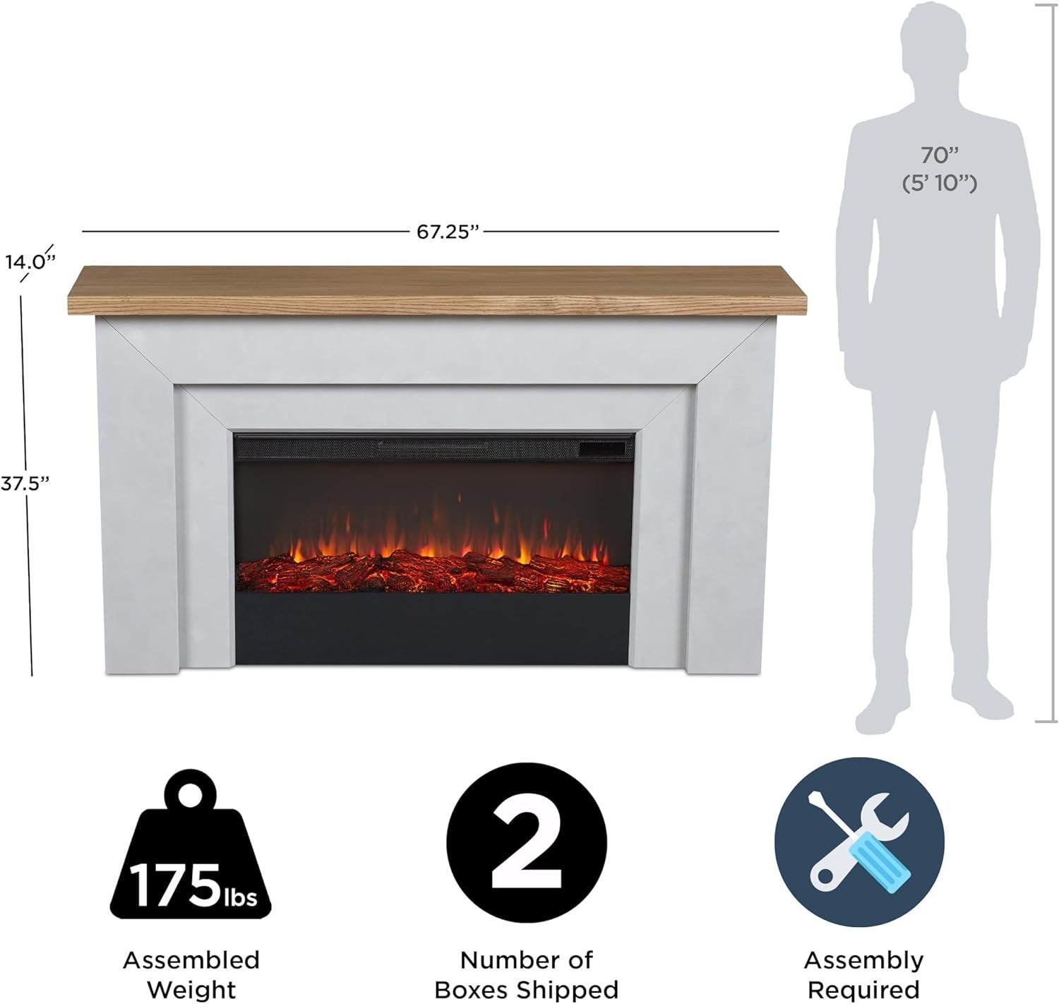 Real Flame Malie 68" Electric Fireplace with Mantel & Remote Control