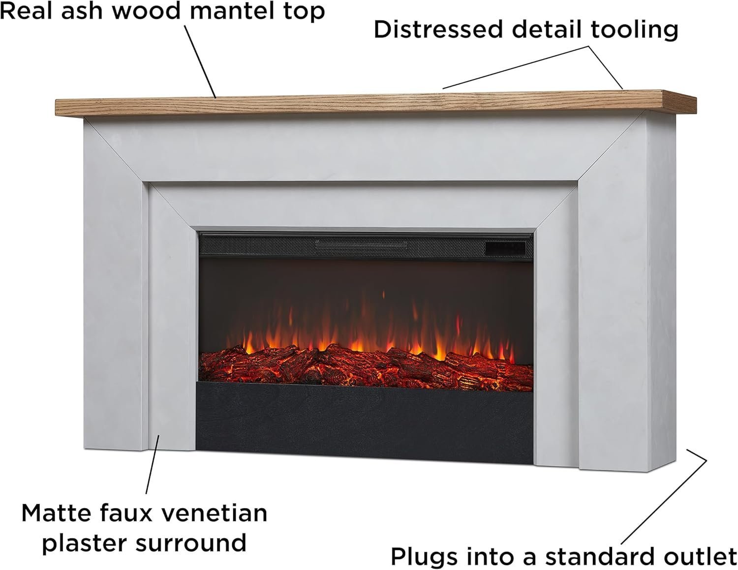 Real Flame Malie 68" Electric Fireplace with Mantel & Remote Control