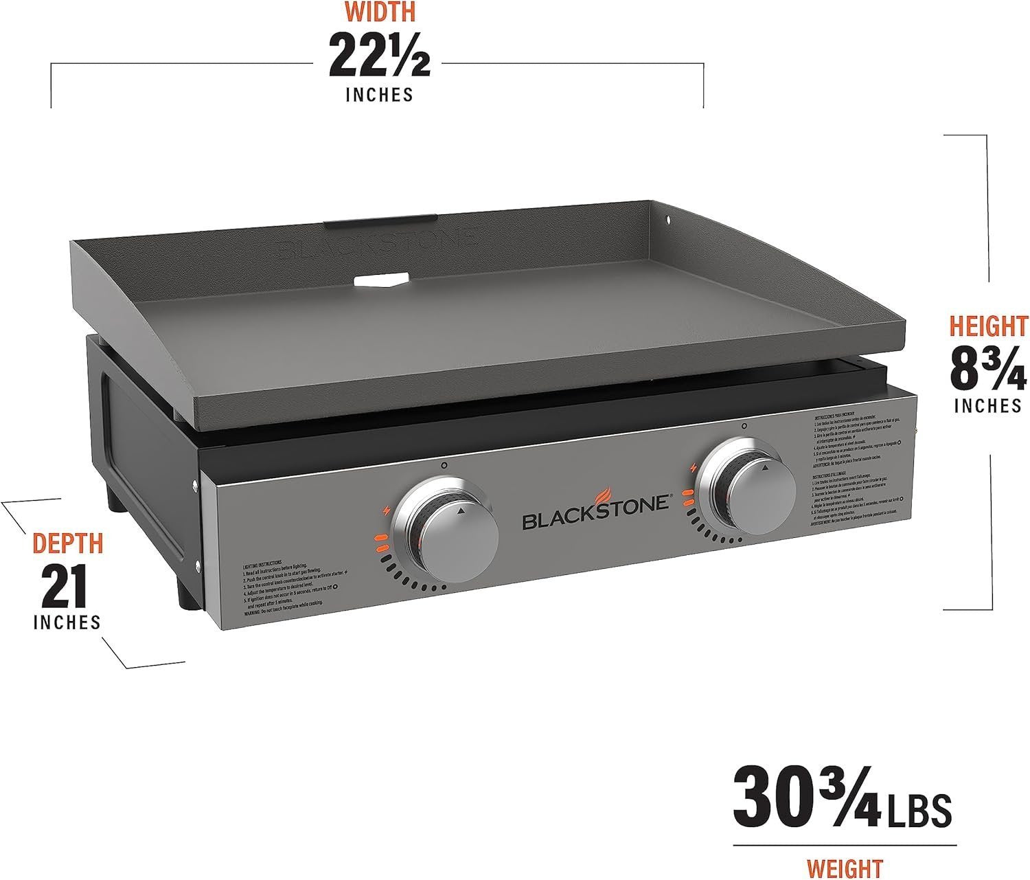 Blackstone 22" Portable Tabletop Griddle – Dual Burner Flat Top Grill, 24,000 BTU Propane with Stainless Steel Faceplate & Rear Grease System