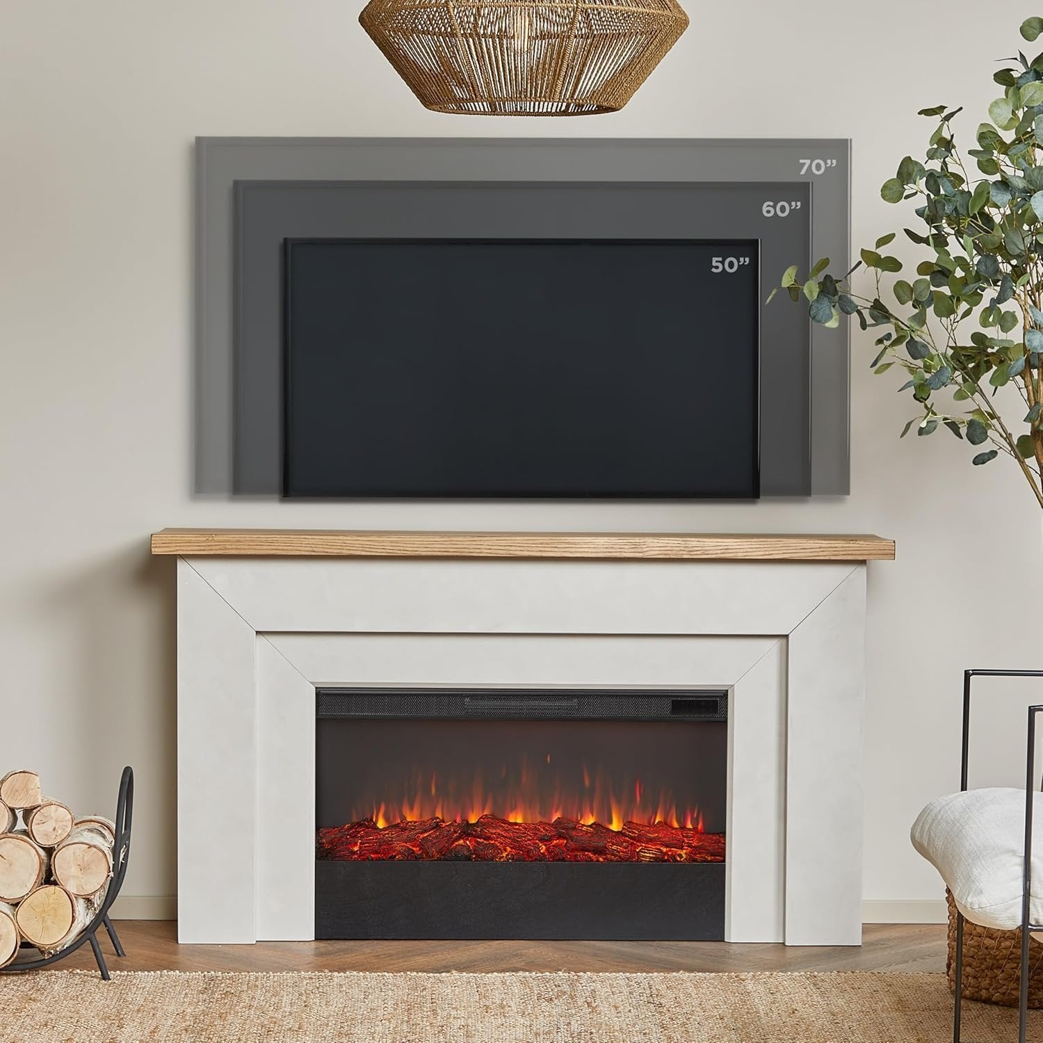 Real Flame Malie 68" Electric Fireplace with Mantel & Remote Control