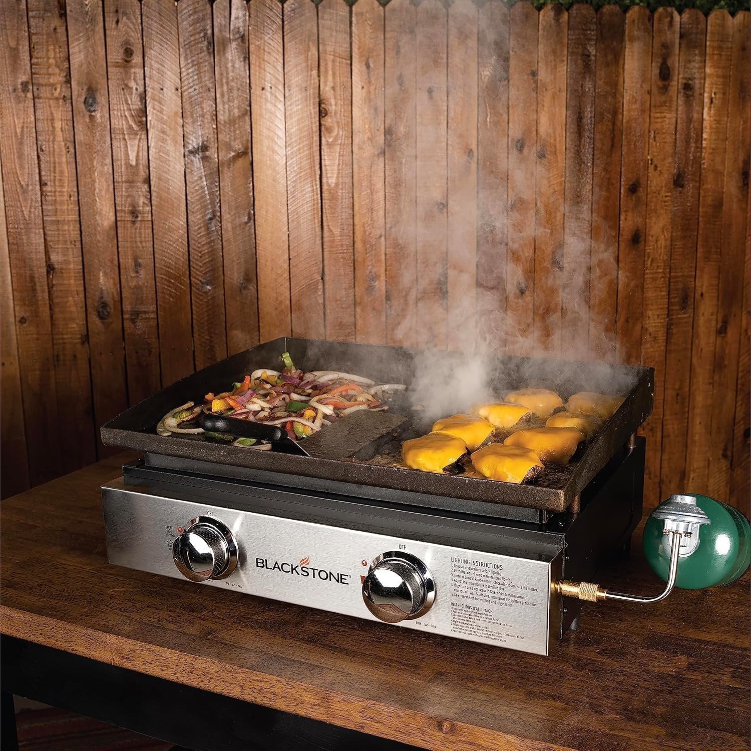 Blackstone 22" Portable Tabletop Griddle – Dual Burner Flat Top Grill, 24,000 BTU Propane with Stainless Steel Faceplate & Rear Grease System