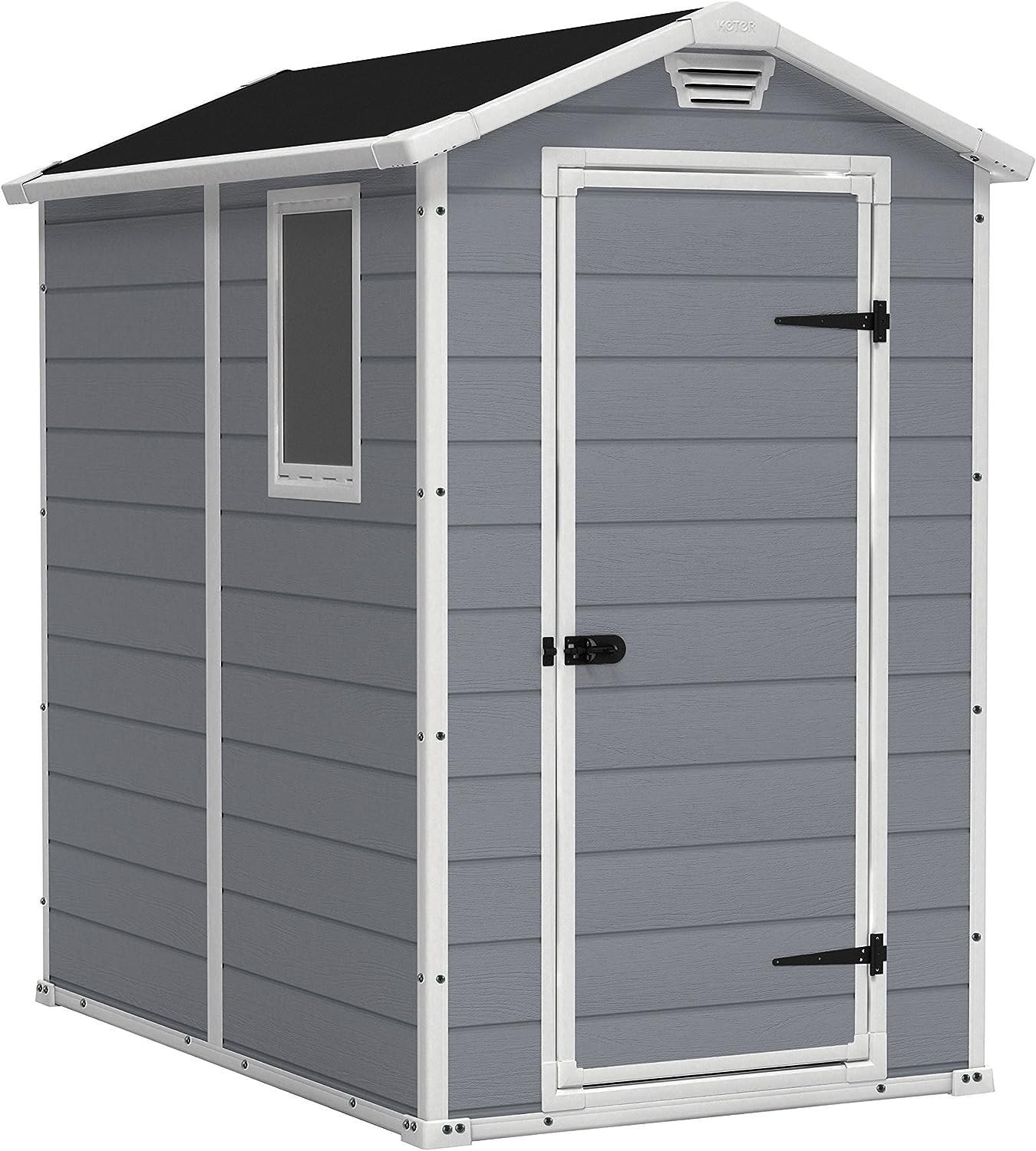 Keter Manor 4×6 Resin Outdoor Storage Shed Kit-Perfect to Store Patio Furniture, Garden Tools Bike Accessories, Beach Chairs and Lawn Mower, Grey &...