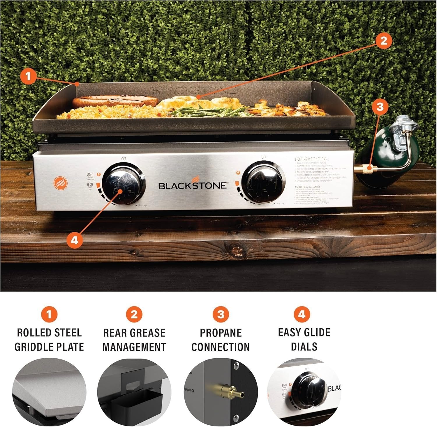 Blackstone 22" Portable Tabletop Griddle – Dual Burner Flat Top Grill, 24,000 BTU Propane with Stainless Steel Faceplate & Rear Grease System
