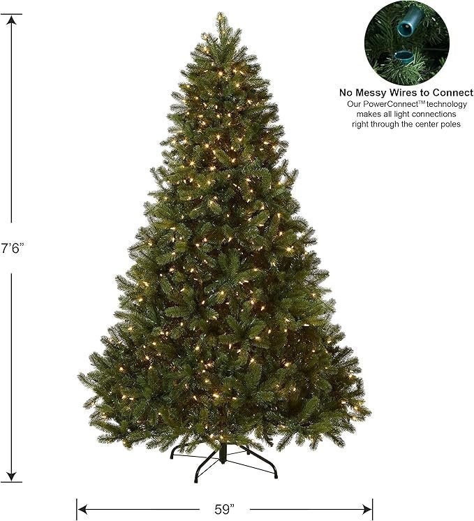 National Tree Company Pre-Lit ‘Feel Real’ Artificial Full Downswept Christmas Tree, Green, Douglas Fir, Dual Color LED Lights, Includes PowerConnec...