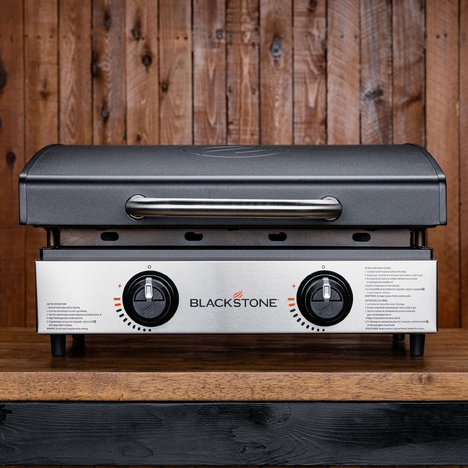 Blackstone 22" Portable Tabletop Griddle – Dual Burner Flat Top Grill, 24,000 BTU Propane with Stainless Steel Faceplate & Rear Grease System