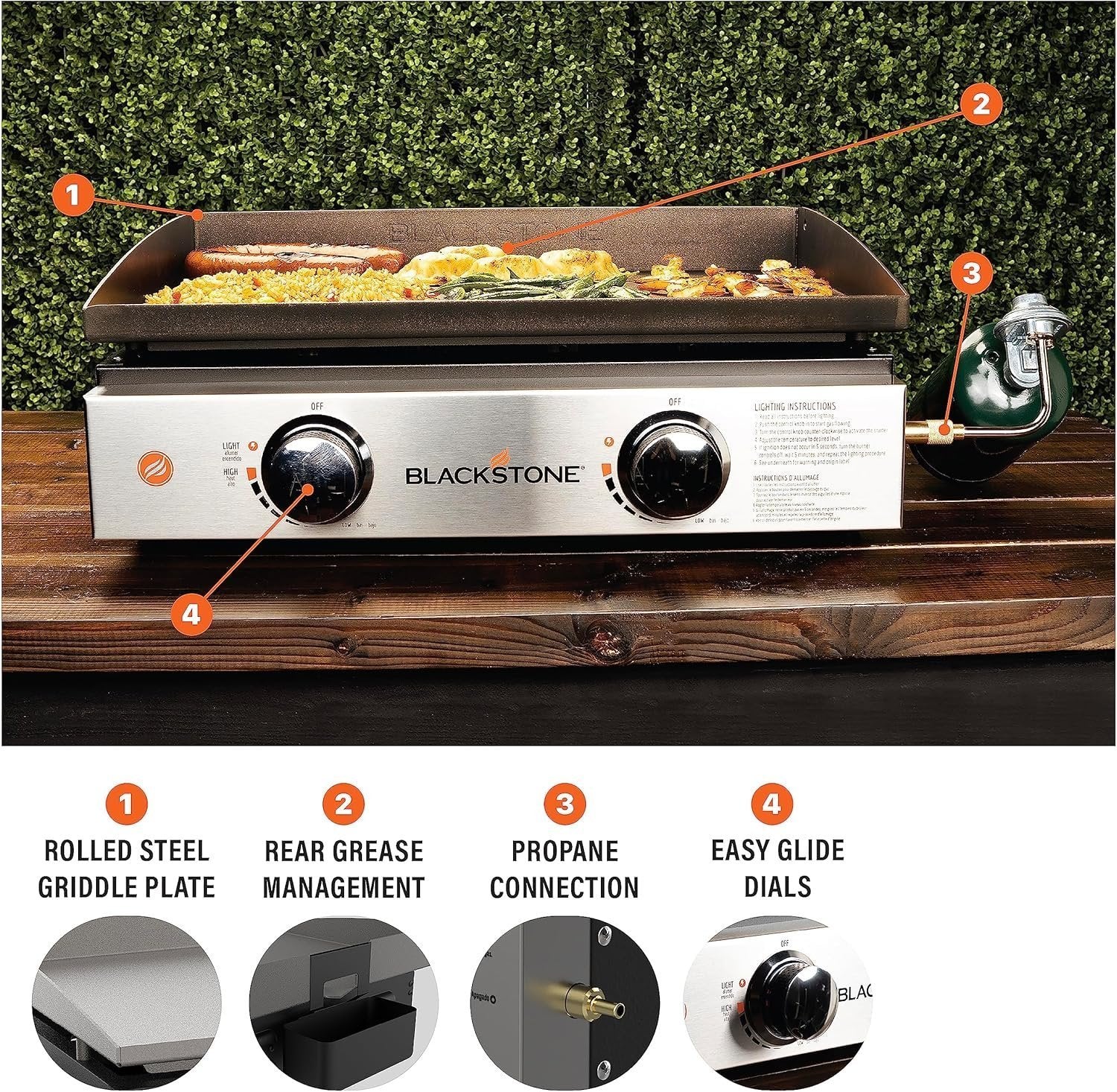 Blackstone 22" Portable Tabletop Griddle – Dual Burner Flat Top Grill, 24,000 BTU Propane with Stainless Steel Faceplate & Rear Grease System