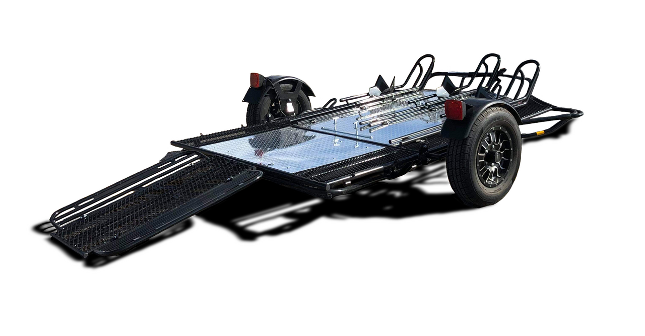 Stand, Store or Roll Ride-Up 3-Rail motorcycle Trailer