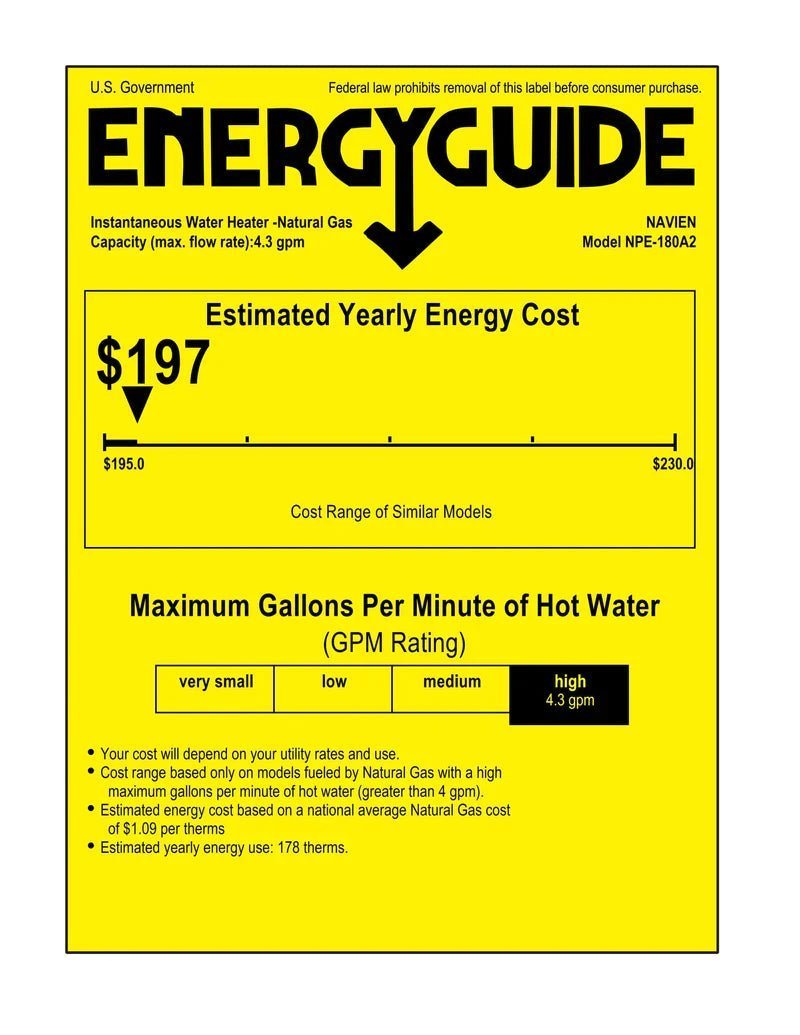 Navien NPE-180A2 High efficiency Condensing Tankless Water Heater