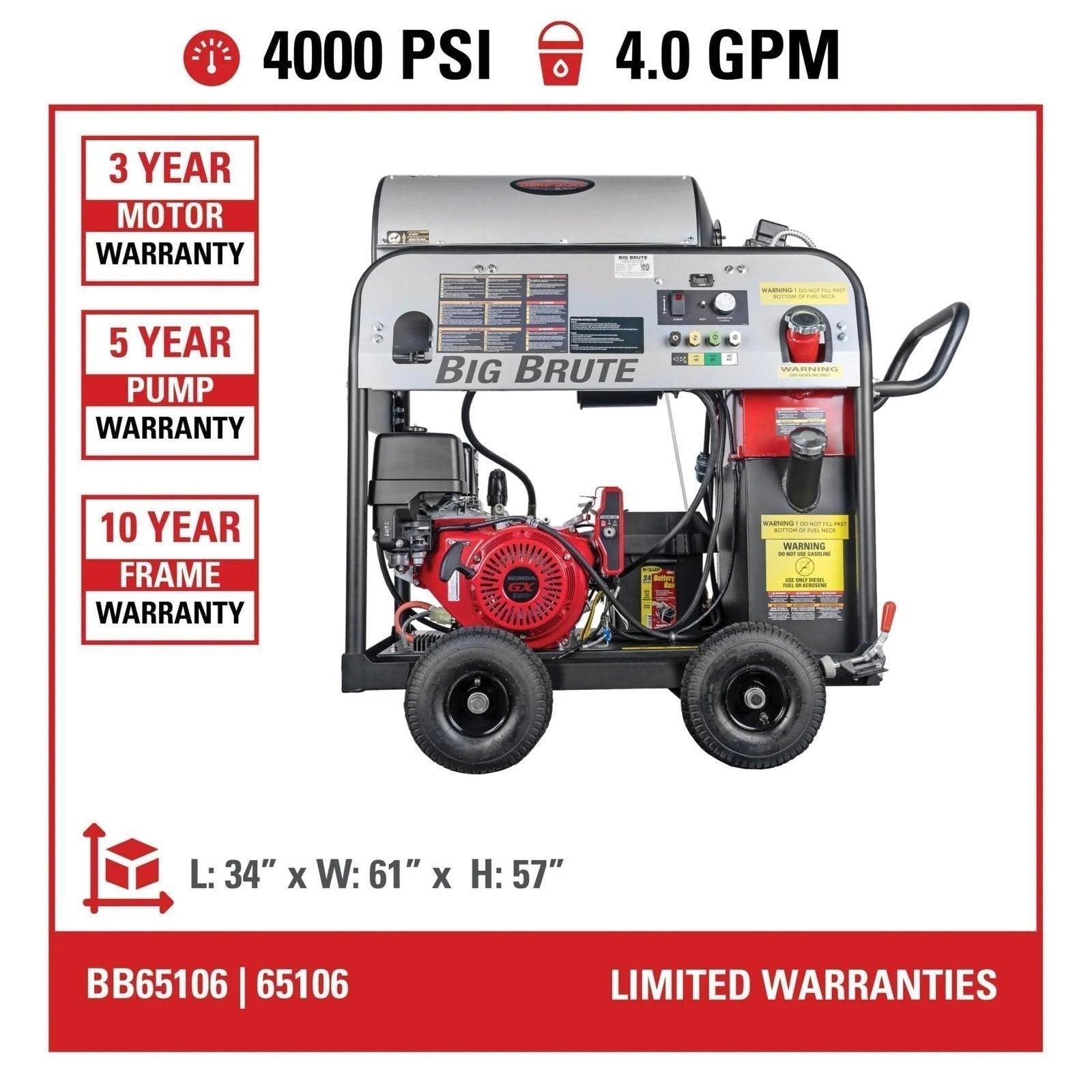 Simpson BB65106 Big Brute Professional 4000 PSI (Gas- Water) Pressure Washer
