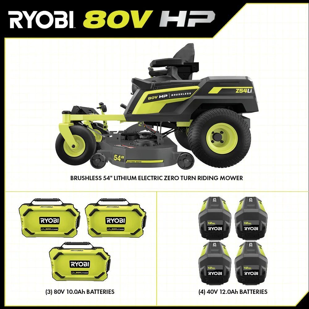 80V Max HP Lithium 54" Brushless Electric Zero Turn Lawn Mower
