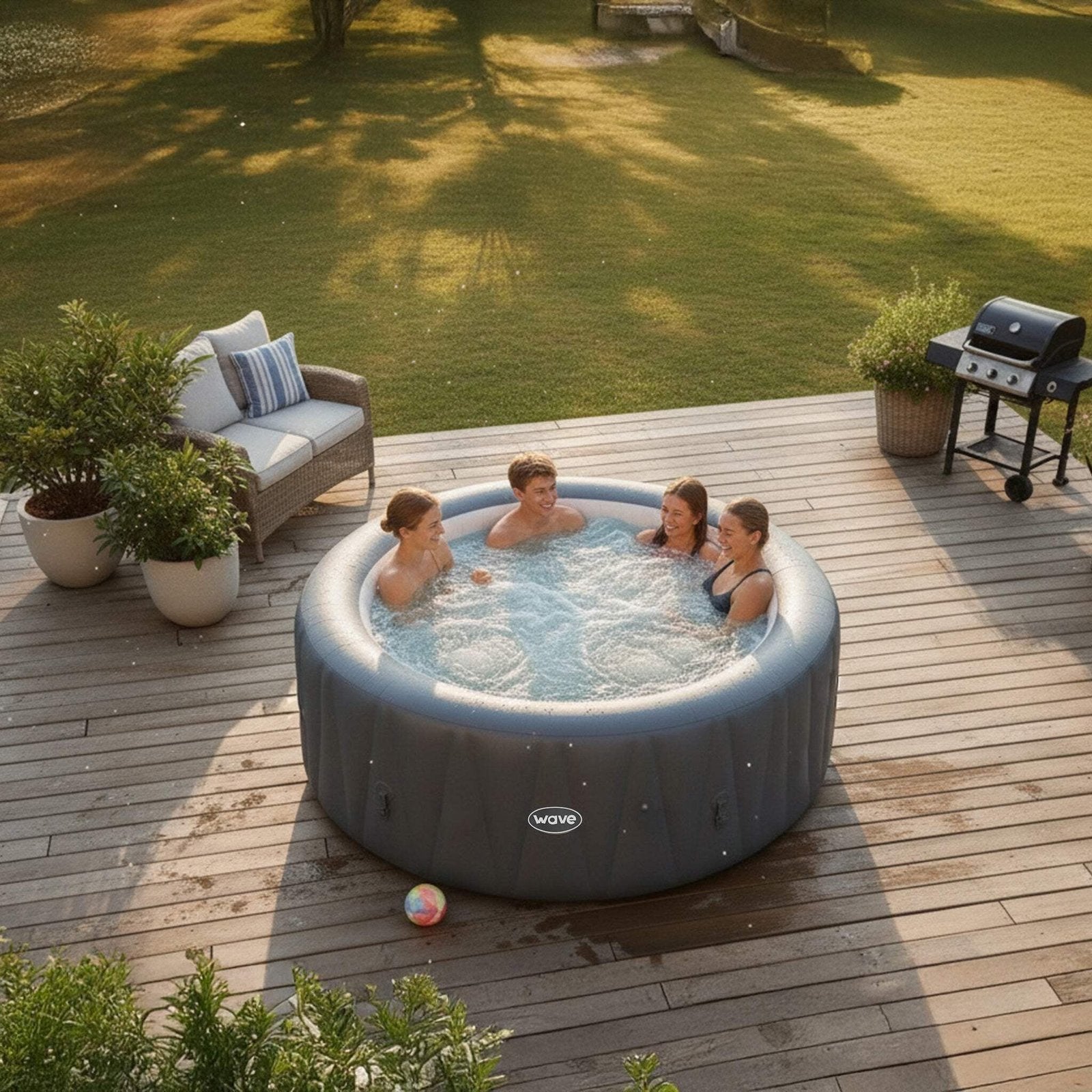 Wave Atlantic 4-Person Round inflatable Tub with integrated Heater and Aquajet Massage System