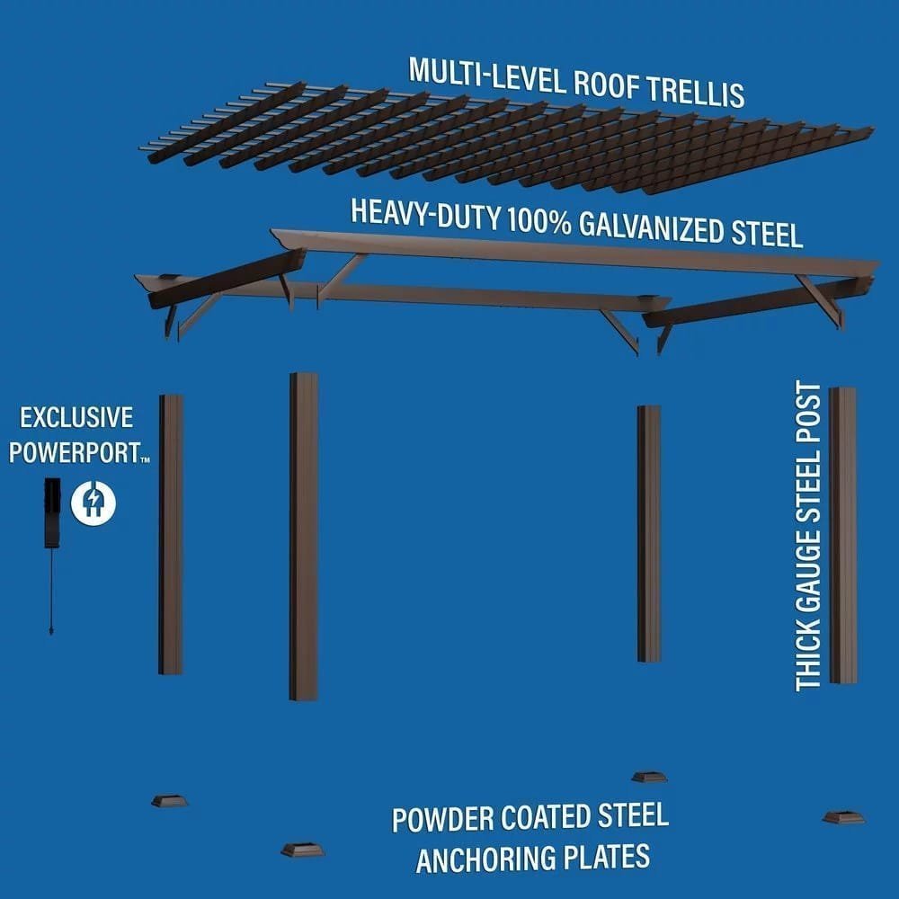 16×12 ashford traditional steel pergola with sail shade soft canopy
